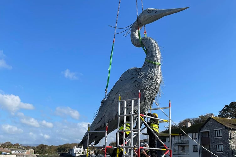 A large heron sculpture has been placed at Castletown harbour as part of the Silverburn Art Trail