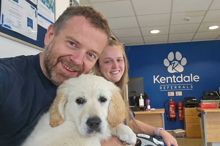 Puppy Jadzia was saved from being out down by Manx vet Lukasz Kuberka (pictured)