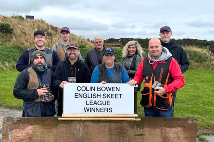 Prizewinners in the sixth and final round of the Colin Bowen Memorial English Skeet League which took place at Isle of Man Clay Pigeon Shooting Club last weekend 