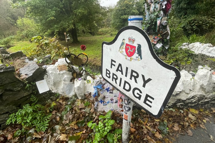 Trinkets left at the Fairy Bridge on the New Castletown Road
