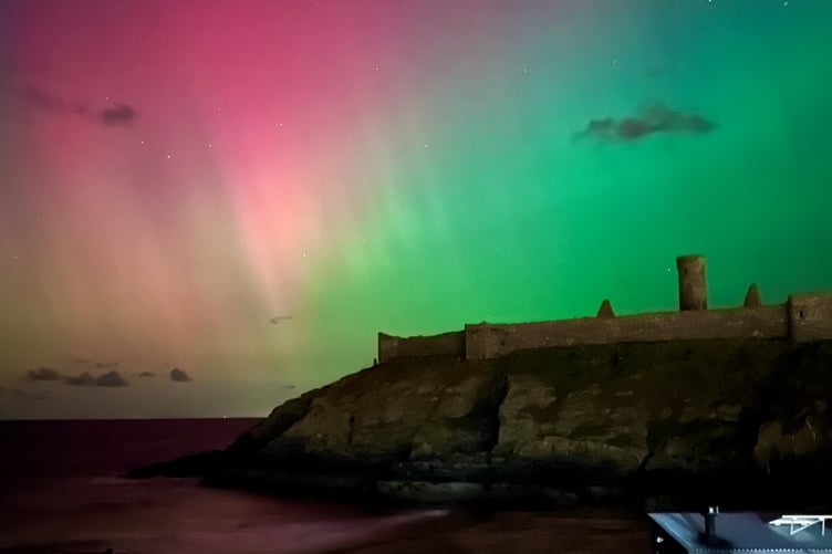 Peel Castle gets a colourful backdrop