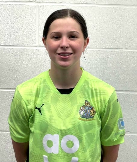 Caitlin Beaty sporting her new Altrincham FC goalkeeper kit after signing for the Greater Manchester club