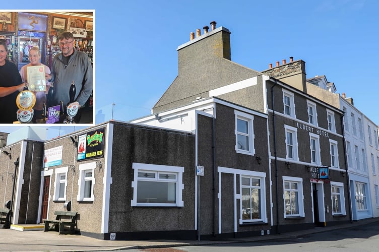 The Albert Hotel in Port St Mary. Inset picture: CAMRA's Graeme Jones presenting the Isle of Man CAMRA Pub of the Year award to The Albert.