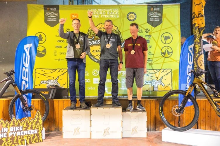 The Isle of Man's Steve Collins on the top step of the over-50s podium in the Trans Nomad Four-day MTB Enduro.