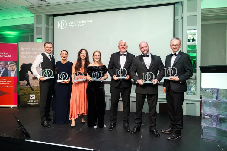 (Left to right) Chris Gregory (Isle of Play); Sacha Horsthuis (Cycle 360); Shelley Langan-Newton (SQR); Louise Wheeler (L C Consultancy); Chris Hall (Hospice Isle of Man); Mark Emmington (Comis Hotel and Golf Resort); Werner Alberts (Capital International Bank)