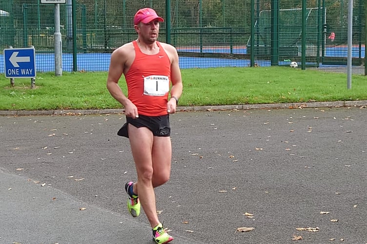Neil Wade on his way to winning the opening round of the Up and Running winter racewalking league at the NSC last weekend (Photo: David Griffiths)