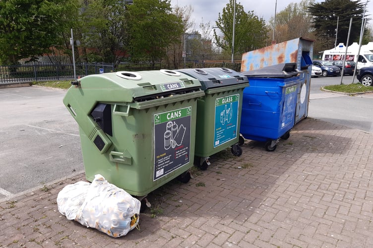 A paper recycling bring bank (far right) at the Bowl car park in Douglas