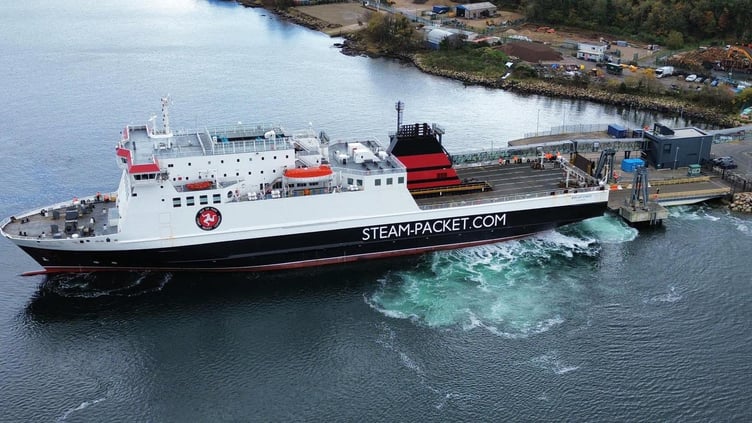 Ben-my-Chree at Brodick pier during berthing trials on Thursday