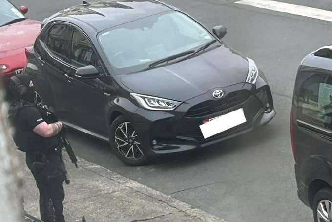 Armed police on Murrays Road, Douglas