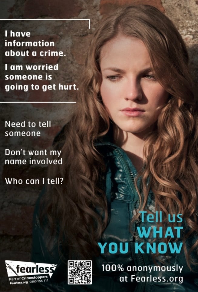 A poster for the Isle of Man Crimestoppers 'Fearless' campaign