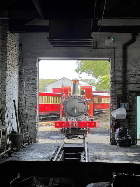 Steam train at the railway shed in Port Erin