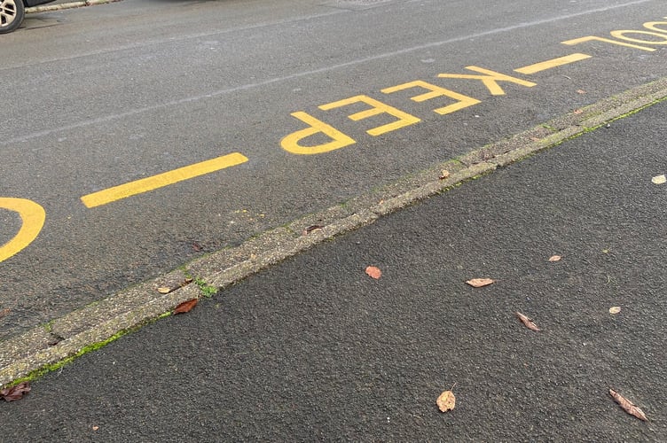 Road markings at a school in Douglas