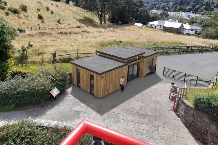 An artists impression of the revised Laxey Wheel Visitor Hub which are currently on display for in person consultations