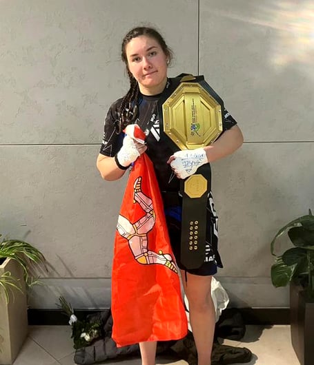 Ramsey MMA fighter Alanna Pritchard with her super-welterweight belt she won at last weekend's IMMAF World Championship in Tashkent, Uzbekistan