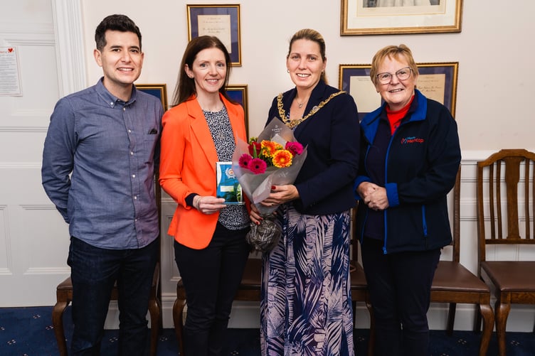 Kelly Quaye (second from left) with husband Andres and Fran Tinkler of Manx Mencap and Mayor of Douglas Councillor Natalie Byron-Teare