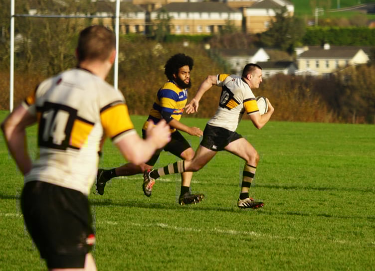 Dave Keenan makes a break for it on his Vagabonds debut against Burnley at Ballafletcher last weekend (Photo: John Liver/Mumble's Pics)