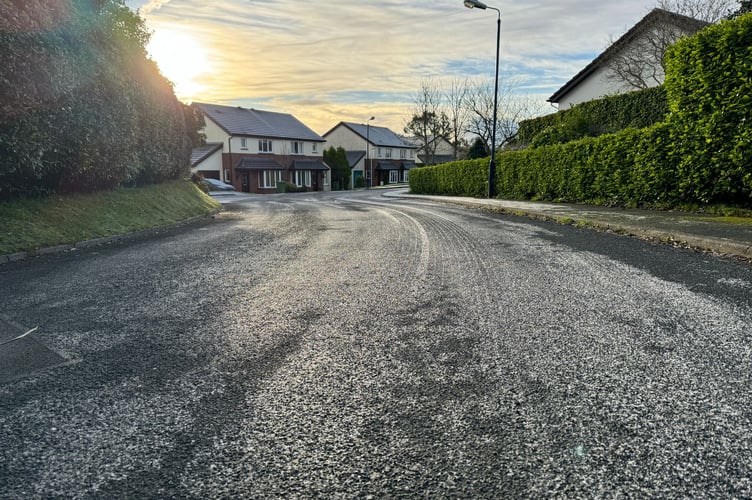 Icy roads in Ballagarey, Glen Vine this morning 