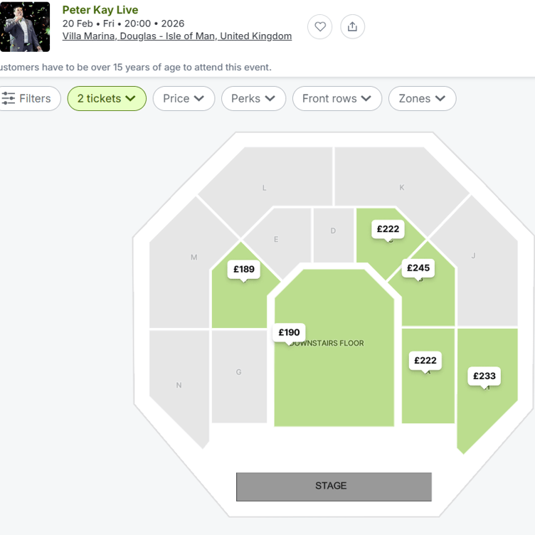 Ticket for Peter Kay's shows are being offered on Viagogo for upwards of £200 each