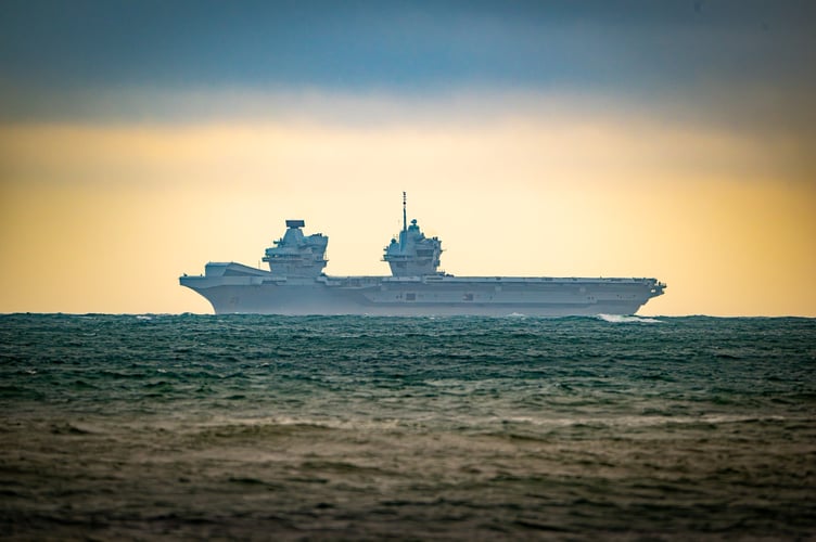Aircraft carrier HMS Prince of Wales off Douglas on Saturday (Photo - Sean Corlett)