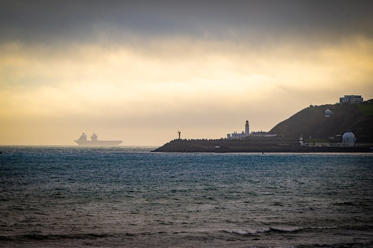 Aircraft carrier HMS Prince of Wales off Douglas on Saturday (Photo - Sean Corlett)