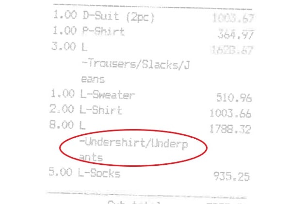 The bill for the dry cleaning