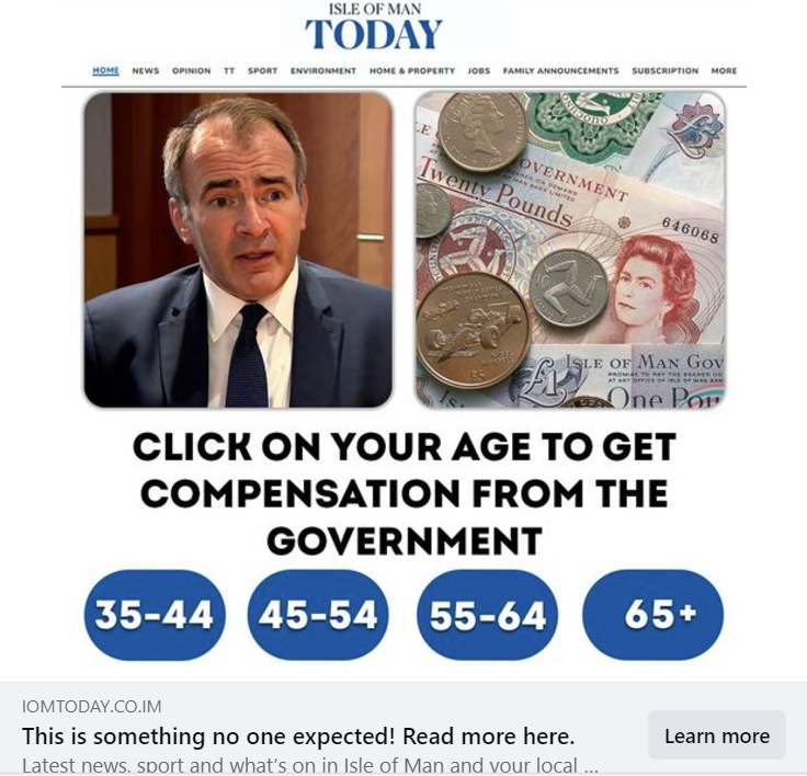 The scam appears to suggest that people of a certain age can get compensation from the Government