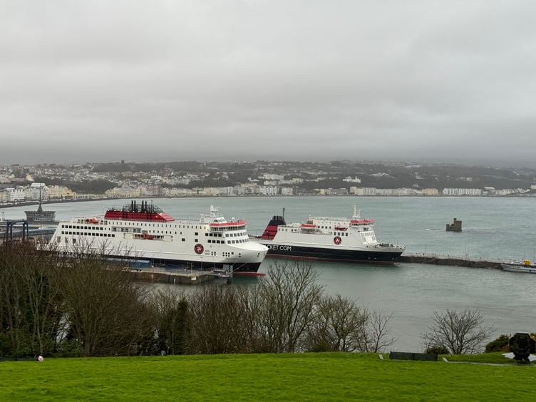 View of the Manxman and the Ben-my-Chree at Douglas Harbour earlier today