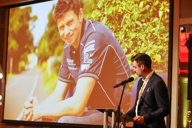 A picture of Dan Kneen on display, who died during the 2018 TT races