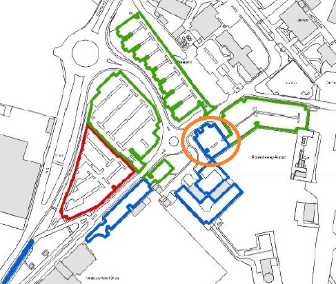The circled area shows which parking spaces will be affected