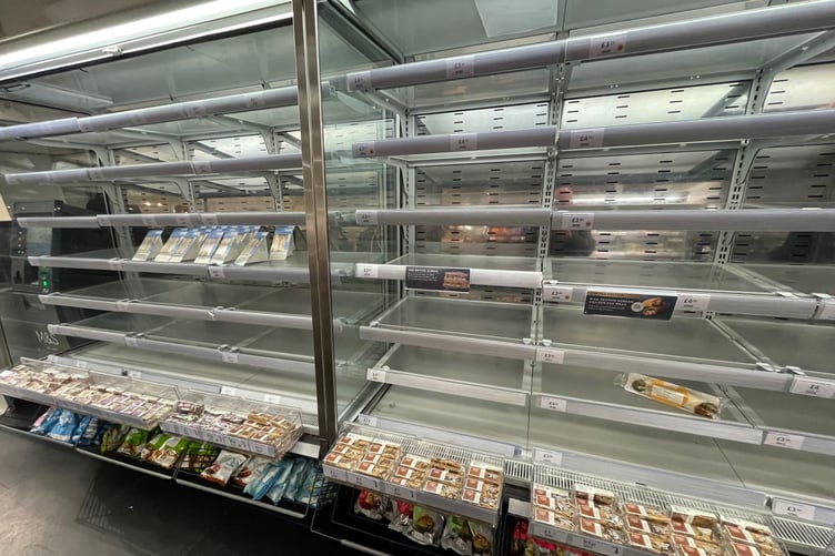 Empty shelves at a supermarket