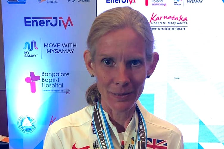 Sarah Webster with her IAU World Championships individual bronze medal, team silver and F45 category gold medal