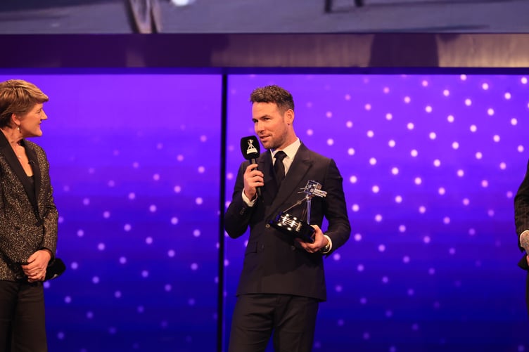 Sir Mark Cavendish after receiving the lifetime achievement award at Tuesday's BBC Sports Personality of the Year ceremony at MediaCity in Salford (Photo: BBC Pictures)