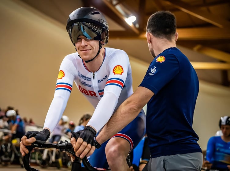 Isle of Man cyclist Matty Bostock in GB colours at the Troféu Internacional de Pista Alves Barbosa in Portugal last weekend