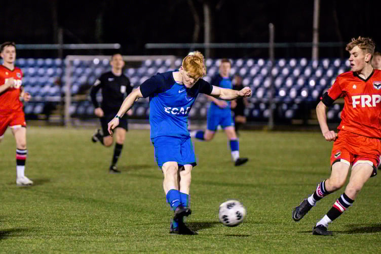 Tomas Brown bagged a brace and the Man of the Match honours as the Isle of Man FA lost 5-2 to FC Isle of Man in the pair's festive friendly at the Bowl (Photo: Gary Weightman)