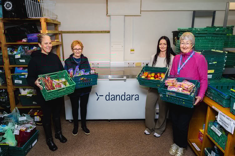 Left to right: Jacky Ewing (Dandara), Jean Macadam (Foodbank volunteer), Angela Beresford and Cathie Crebbin