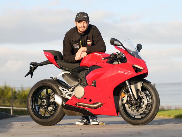 Ramsey man Conor Cummins with the Ducati V2 that he will race next year, including in the Supersport races at the Isle of Man TT (Photo: Burrows Engineering/RK Racing)