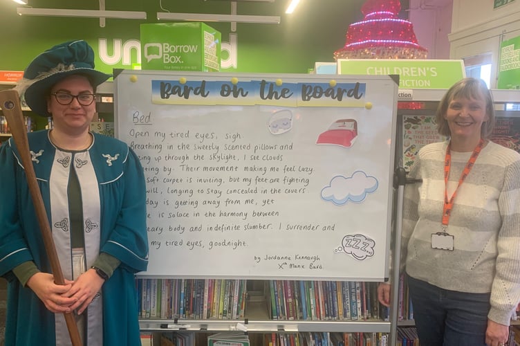 Manx bard Jordanne Kennaugh and library manager Jan Macartney