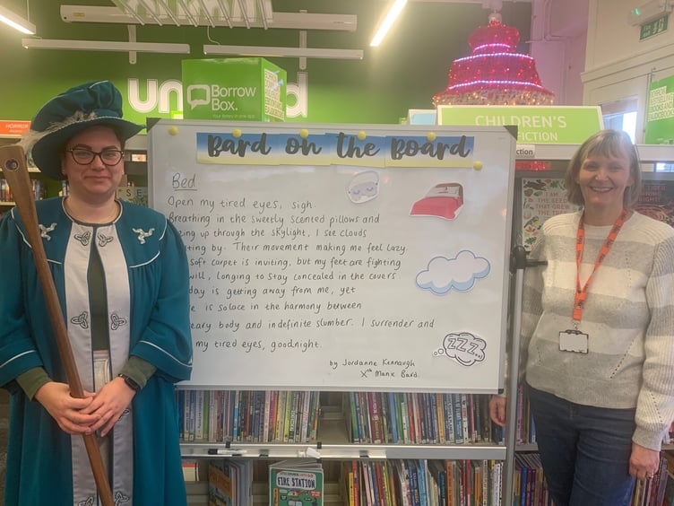 Manx bard Jordanne Kennaugh and library manager Jan Macartney