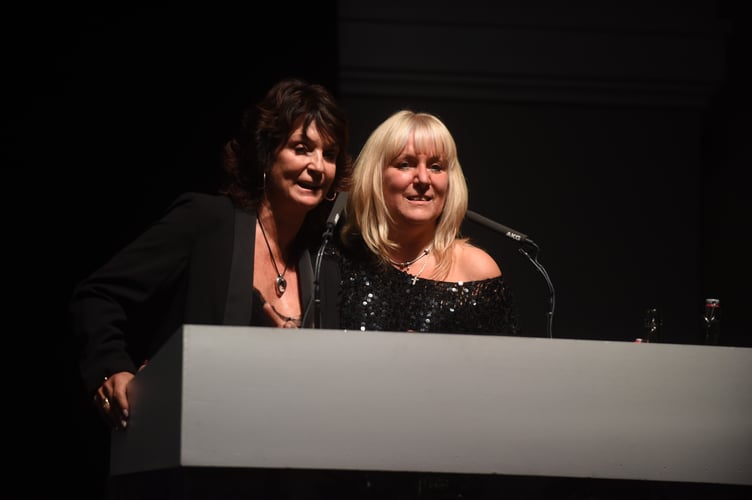 Carole Male (left) and Julie Stokes (right) from the Manx Breast Cancer Support Group at the Media Isle of Man Awards for Excellence in 2017