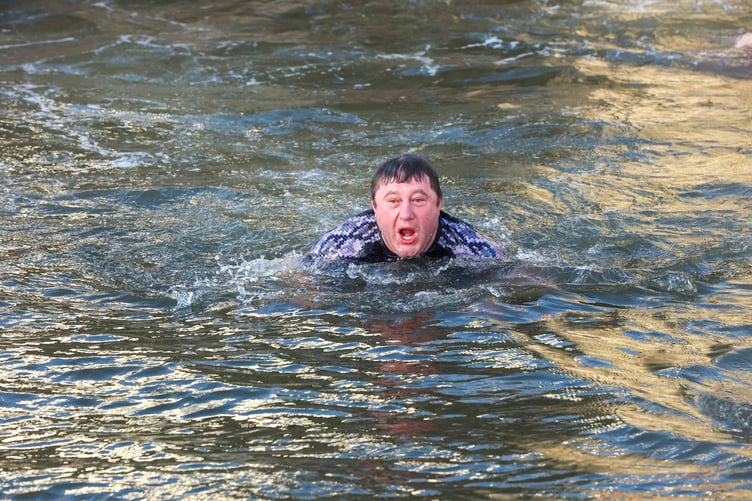 Braving the freezing water