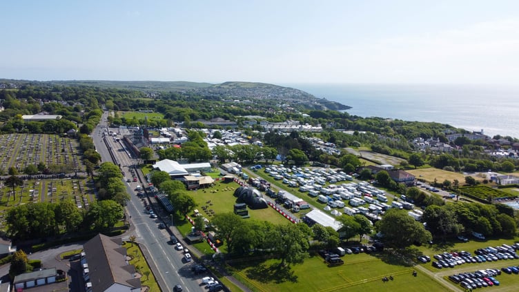 Isle of Man TT Grandstand. Photo by Callum Staley (Aerial Mann Multimedia)