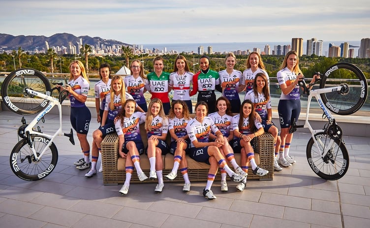 Isle of Man cyclist Lizzie Holden (back row, third from right) pictured with her UAE Team ADQ team-mates in Australia preparing for the forthcoming Santos Women's Tour Down Under (Photo: UAE Team ADQ)