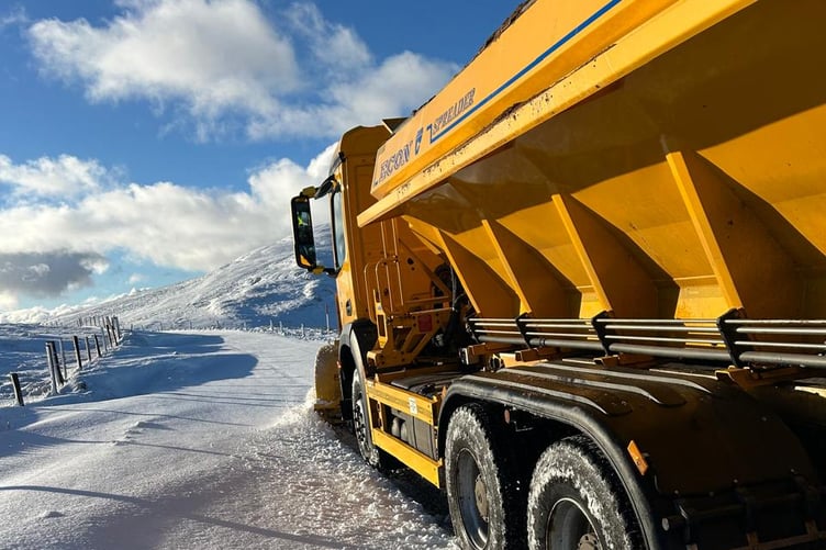 The department has three gritters and a tractor-mounted snow blower operating on the Mountain Road, with plans to move on to Beinn-y-Phott and Tholt-y-Will once conditions allow.