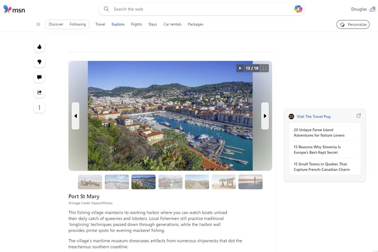 A photo of Nice is used in an MSN article to showcase Port St Mary