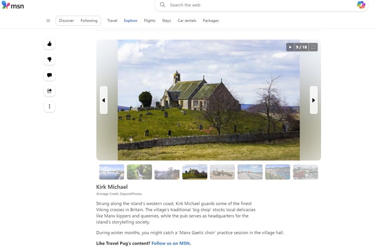 A Scottish church illustrates Kirk Michael in an MSN article
