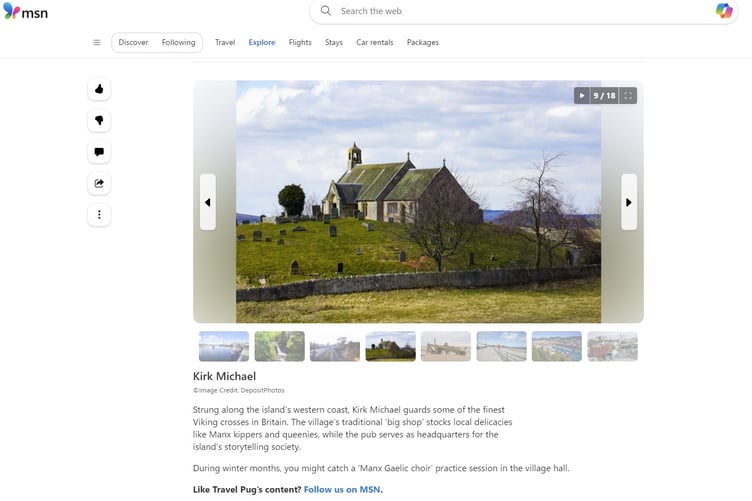 A Scottish church illustrates Kirk Michael in an MSN article