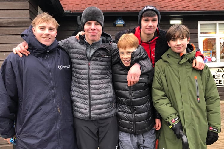 The Northern AC contingent of (left to right) Dom Dunwell, Lucas Stennett, Harry Stennett, Sam Perry and Tim Perry that competed at Witton Park last Saturday (Photo: Steve Partington)