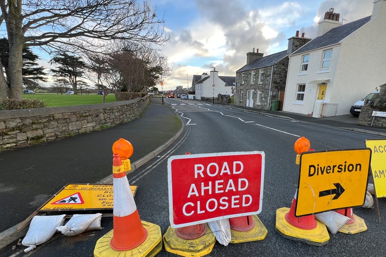 The road between Rushen School and Shore Road is closed for roadworks