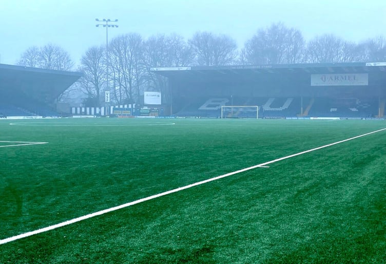 Bury's pitch at Gigg Lane is currently frozen, leading to this weekend's match with FC Isle of Man being called off (Photo: Bury FC)