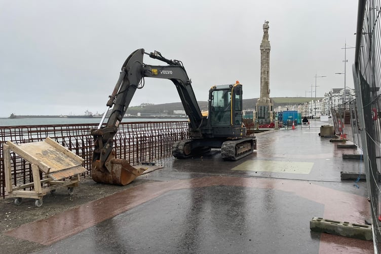 Work on the sea wall in Douglas